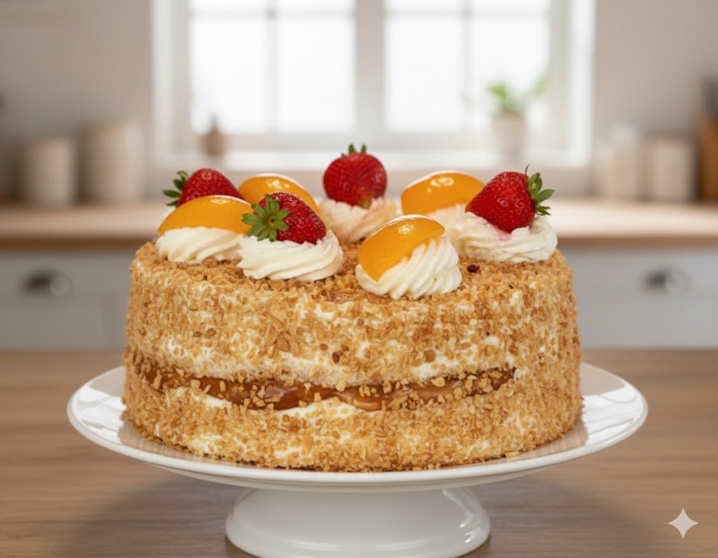 Torta de Duraznos & Praliné Artesanal 🍑✨/ עוגת אפרסקים ופרלינה פיצוחים - Imagen 3